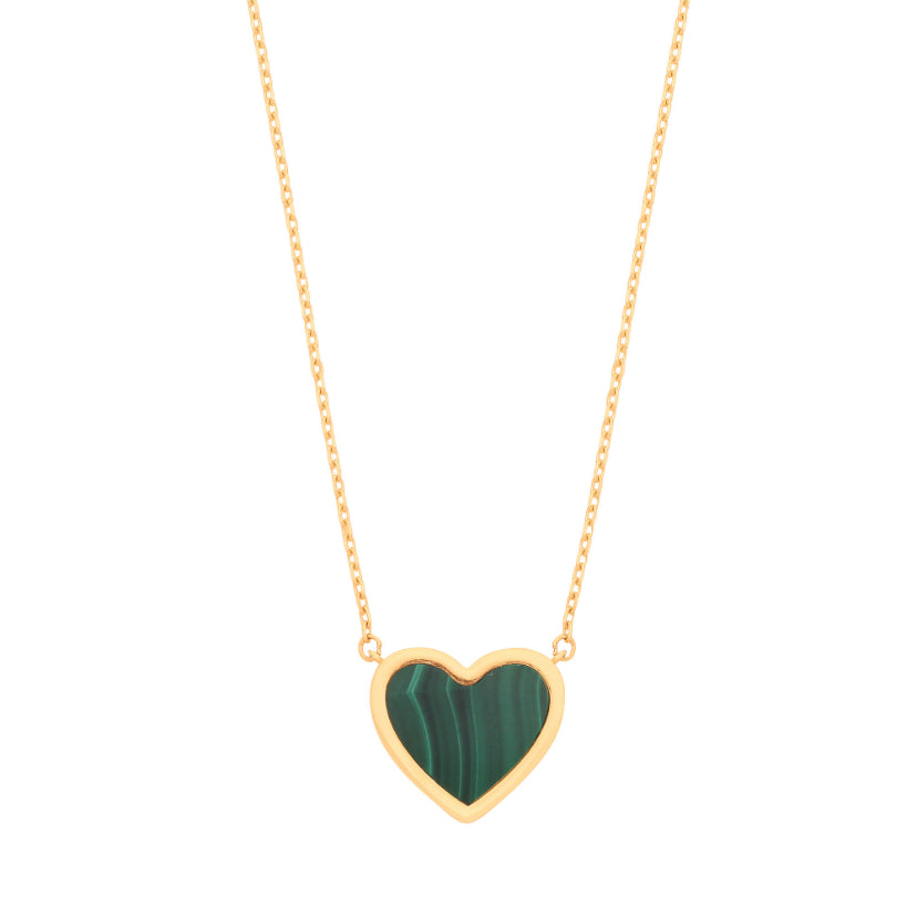 9ct Malechite Heart Necklace