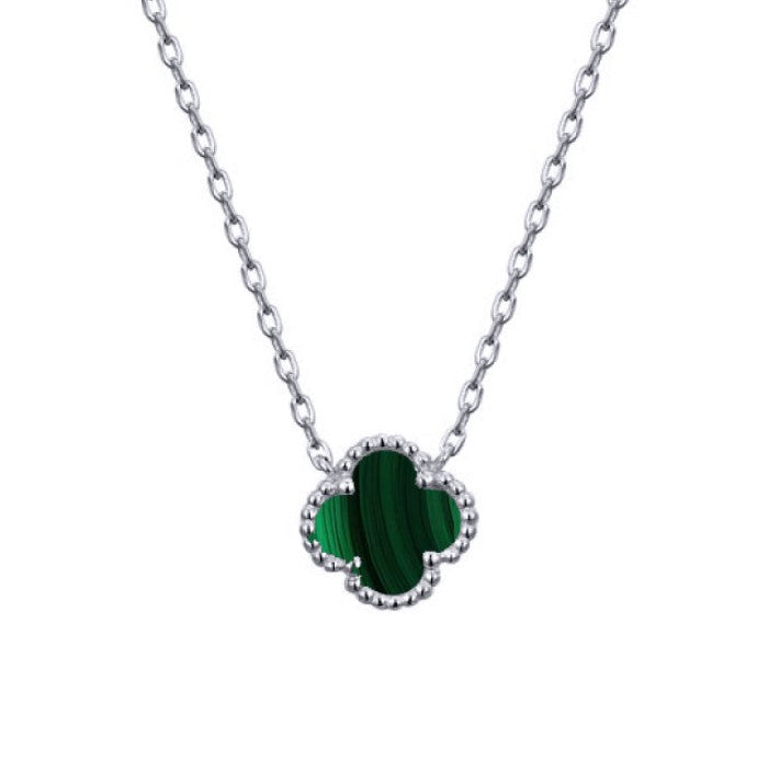 Silver Malachite Clover Necklace