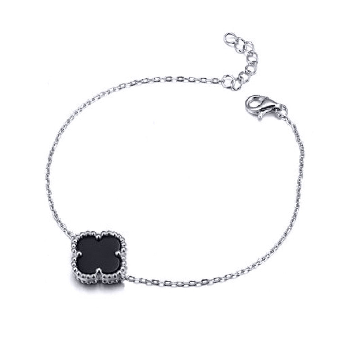Silver Onyx Clover Bracelet