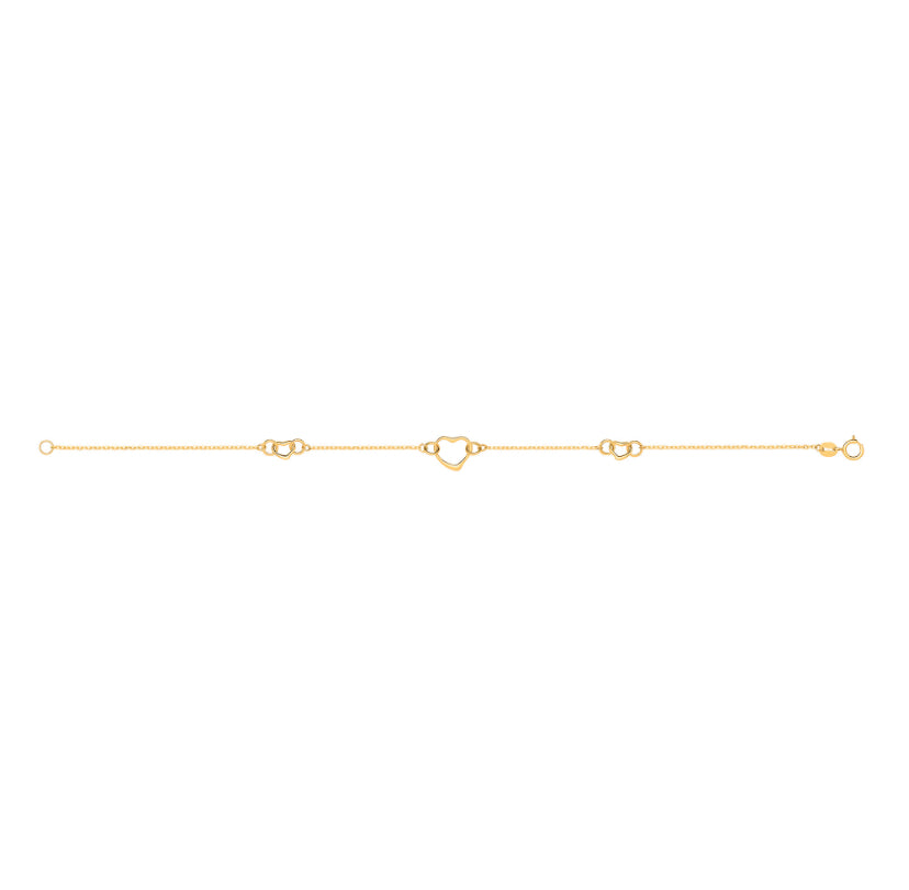 9ct 3 Hearts Bracelet
